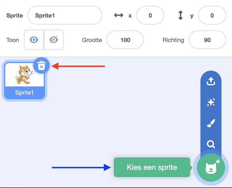 Spelen om te leren: Nieuwe Sprite selecteren